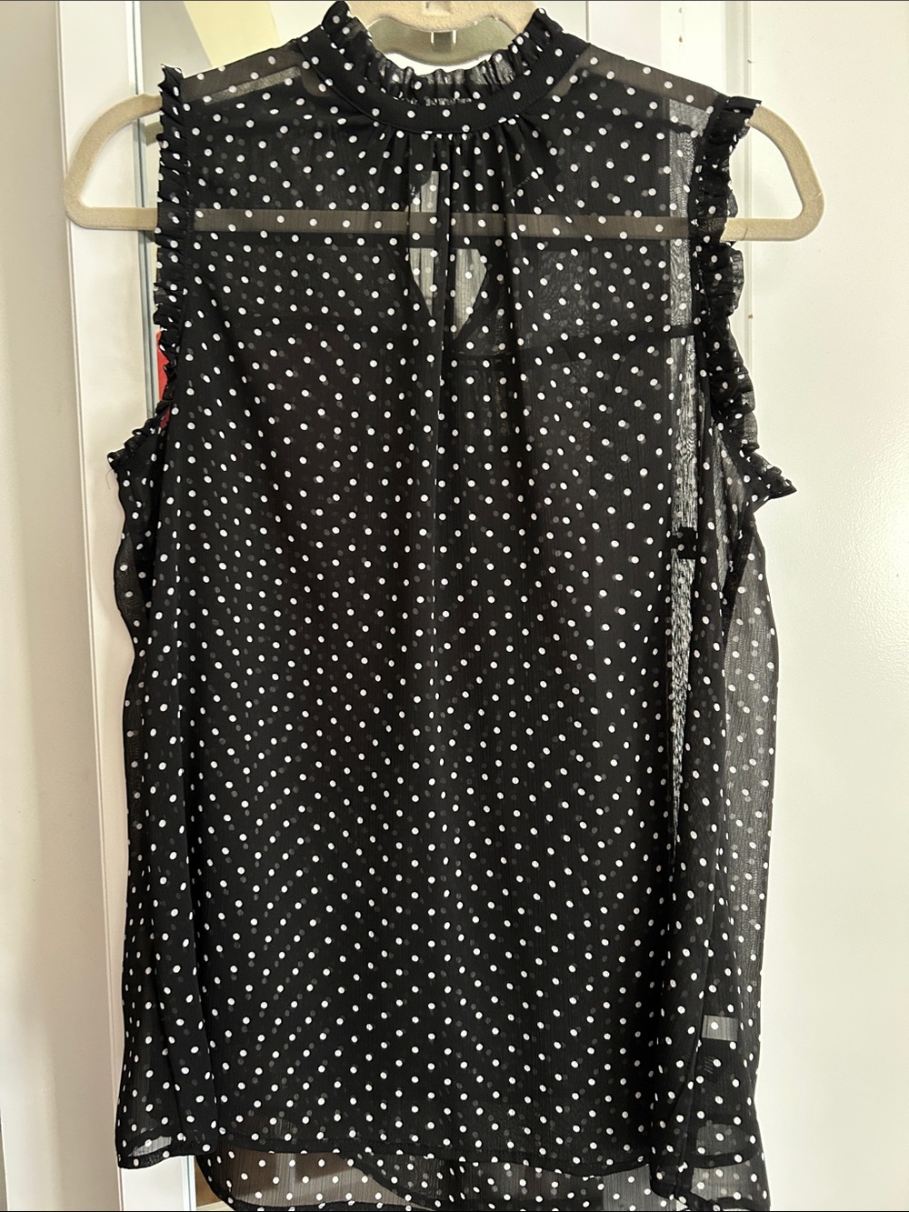 Who What Wear Black and White Polka Dot Sleeveless Mock Neck Top